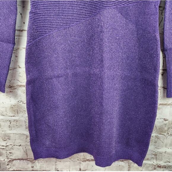 Retrofete Sonja Rib Knit Dress in Metallic Purple Size XL NWT Long Sleeve - Picture 5 of 13